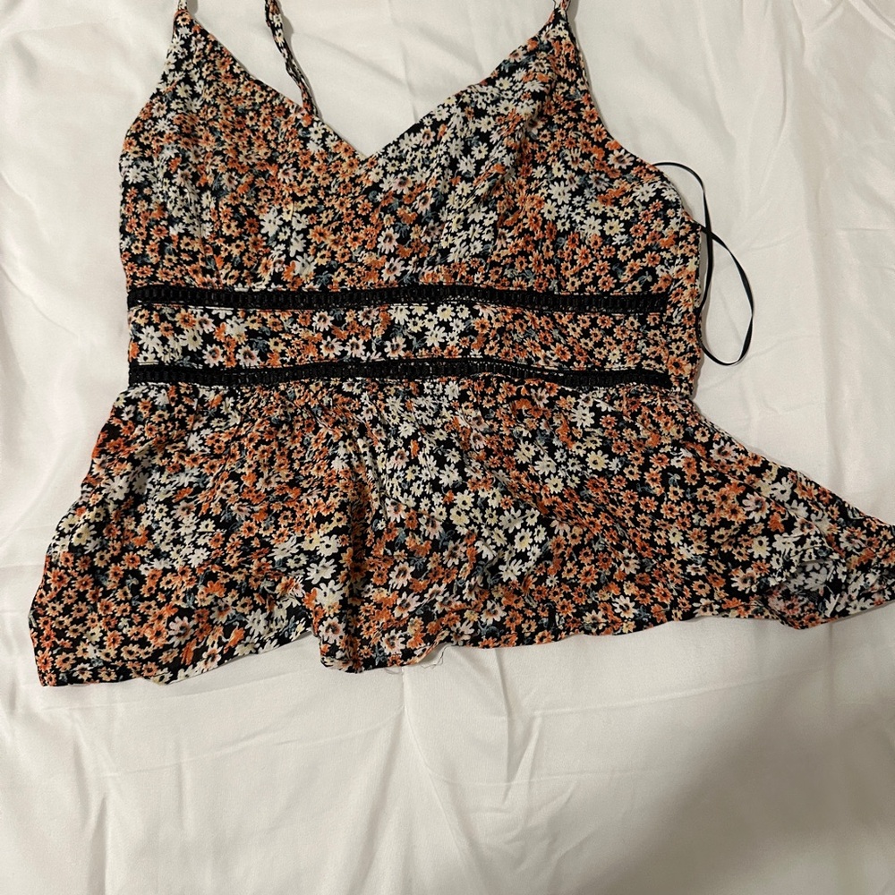 Blue Rain Black and Orange Floral Camisole